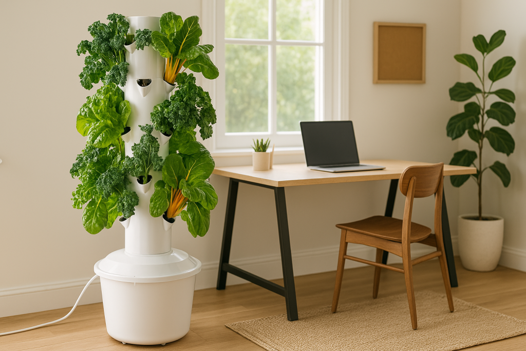A tower garden located in a home office